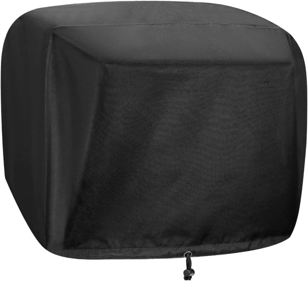 Kervano universal waterproof grill cover made from black oxford fabric, protecting an outdoor BBQ grill.