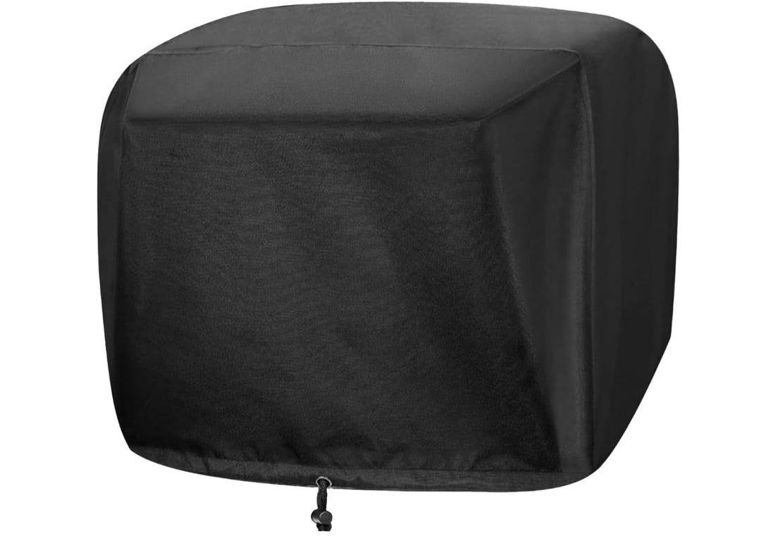 Kervano grill cover securely fitted over an outdoor barbecue, showcasing its adjustable design.