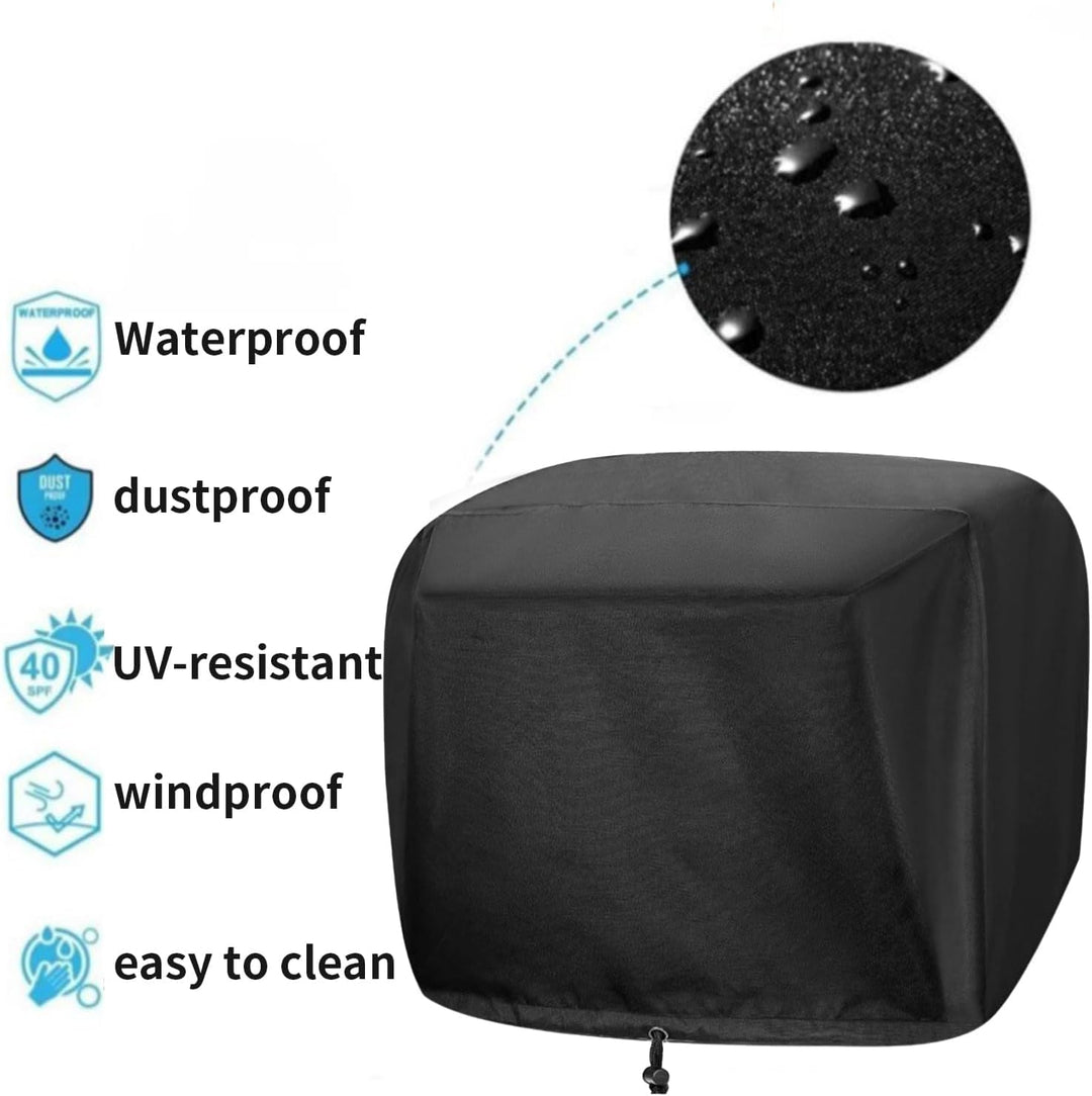 Black Kervano waterproof grill cover draped over an outdoor grill, ready for all-season protection.