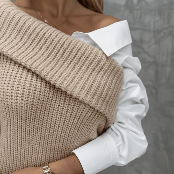 Margarete knitted v-neck dress in khaki, a stylish long-sleeve autumn fashion for women.