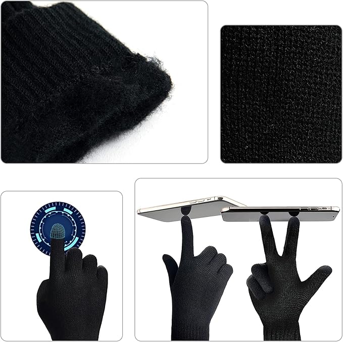 Men's knitted winter beanie, cozy scarf, and touchscreen gloves in a fashionable charcoal color