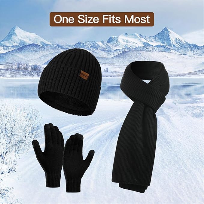 Versatile men's winter set: beanie, warm knitted scarf, and touchscreen gloves for ultimate comfort