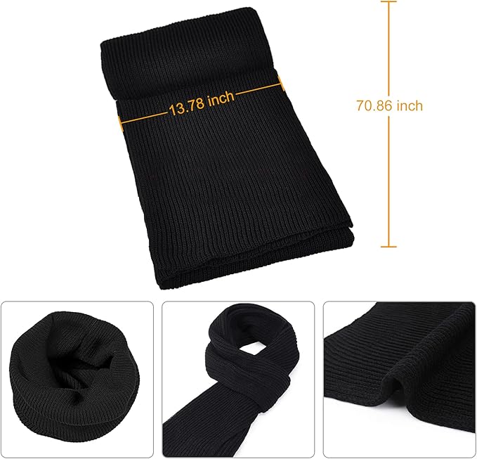 Men's warm winter beanie, long knitted scarf, and touchscreen gloves, great for outdoor activities