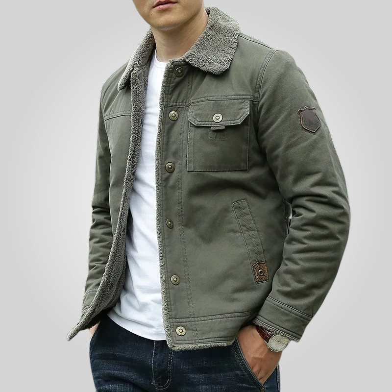 Khaki men's warm & durable everyday jacket for all seasons. Perfect casual outerwear for cold weather & outdoor wear.