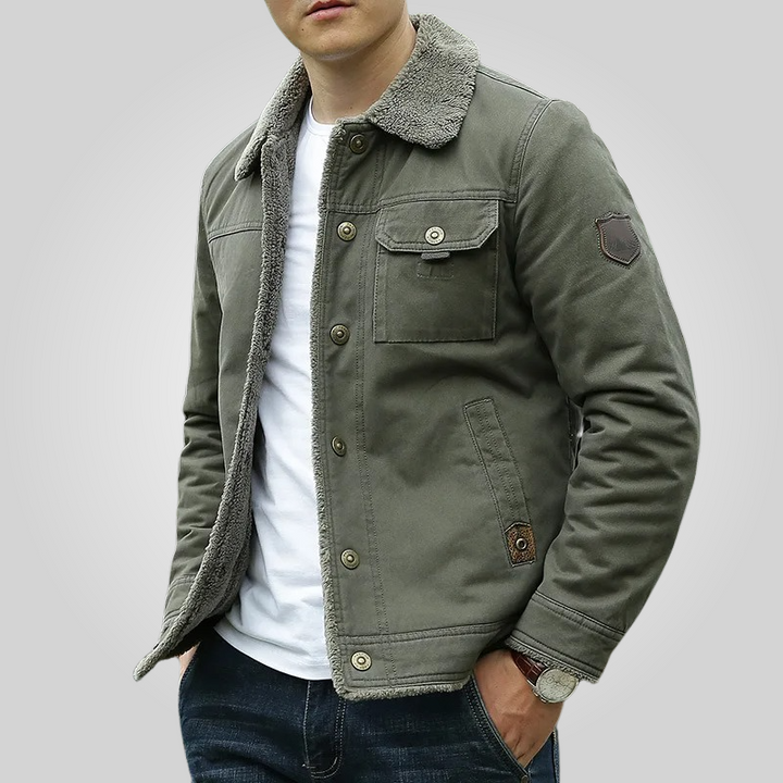 Khaki men's warm & durable everyday jacket for all seasons. Perfect casual outerwear for cold weather & outdoor wear.