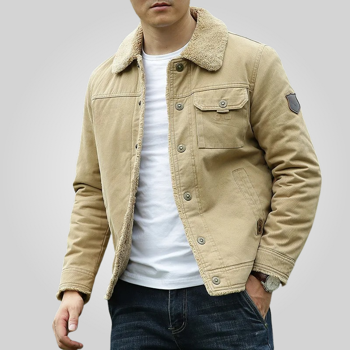 Navy blue men's durable everyday jacket. A versatile, warm coat for all seasons, ideal for casual and outdoor wear.