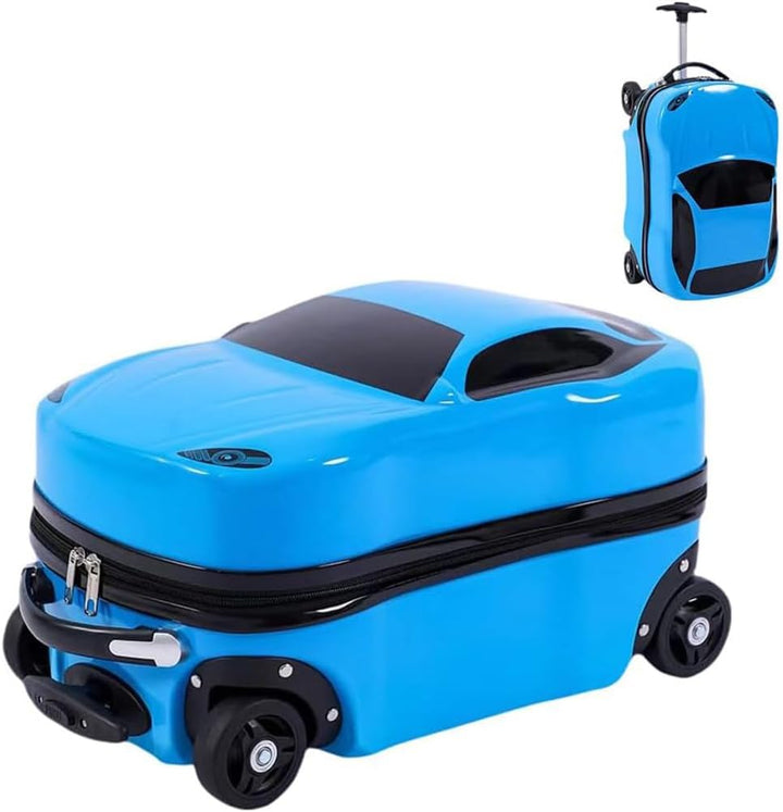 Easy-to-pull 18-inch car suitcase for kids. Wheeled travel bag with retractable handle for junior travelers.