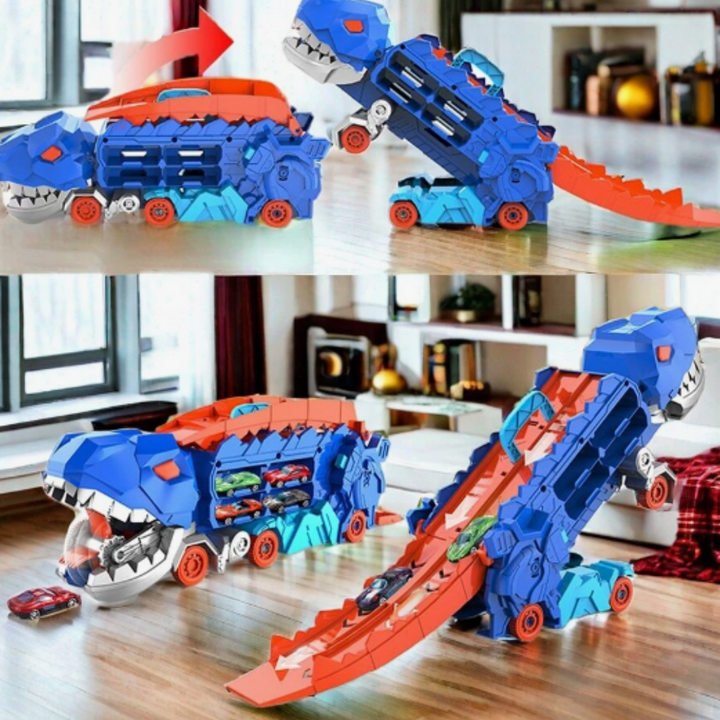 Kids' 3-in-1 Dino Race Truck toy with multiple play modes; perfect children's gift.