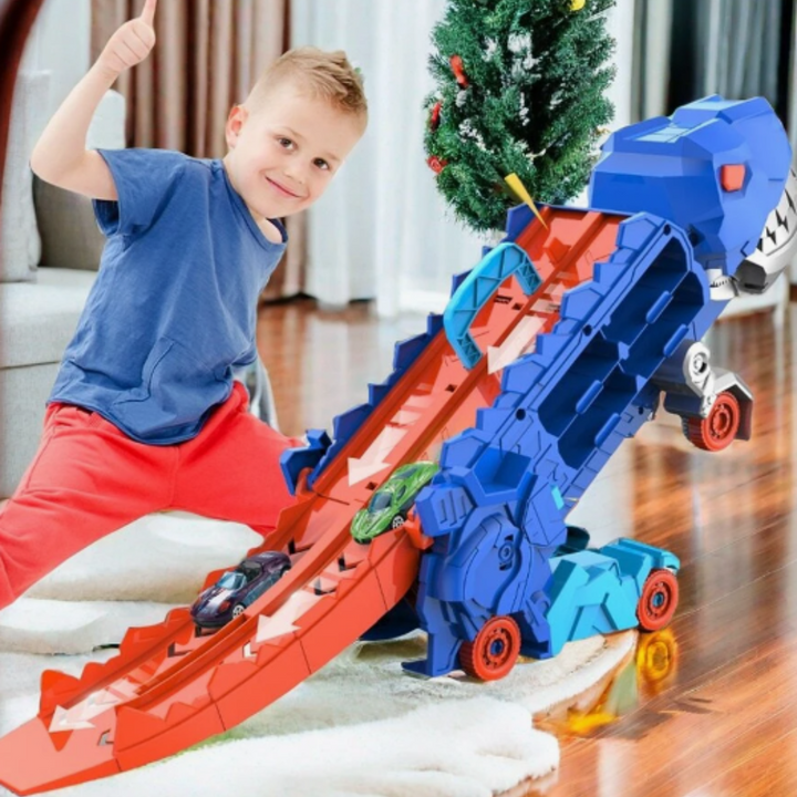 Toy dinosaur race truck for kids; includes mini dino figures & toy cars for exciting play.