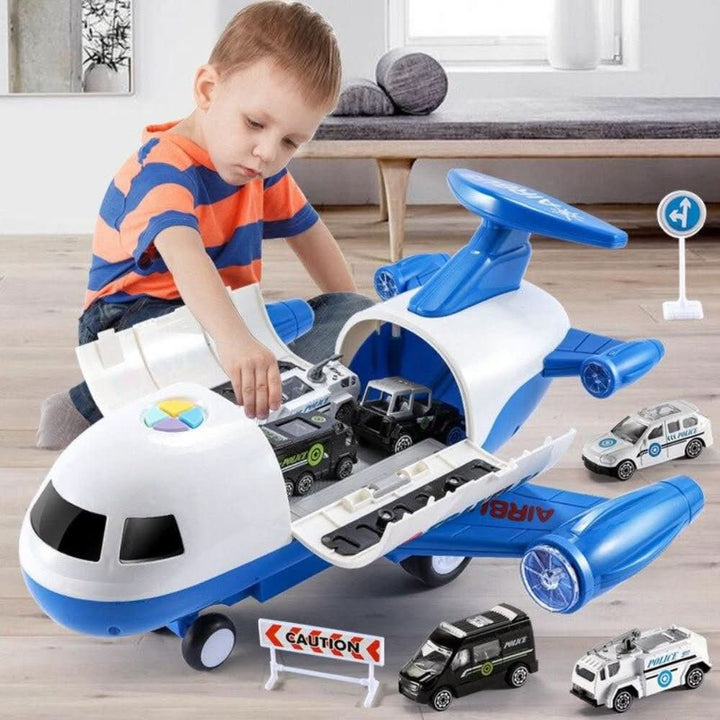 Interactive vehicle adventure playset for kids, including an airplane, cars, trucks, and helicopters for endless exploration.
