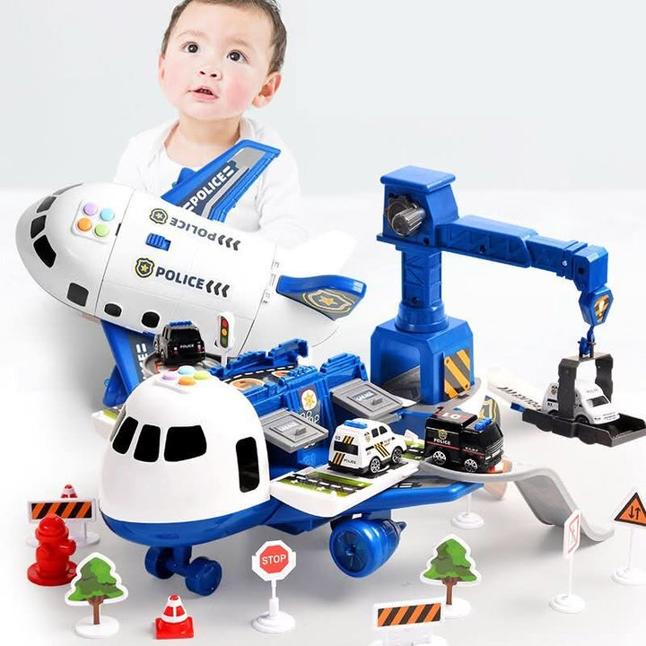 Detailed airplane playset with multiple mini vehicles, creating an exciting airport scene for young children's play.