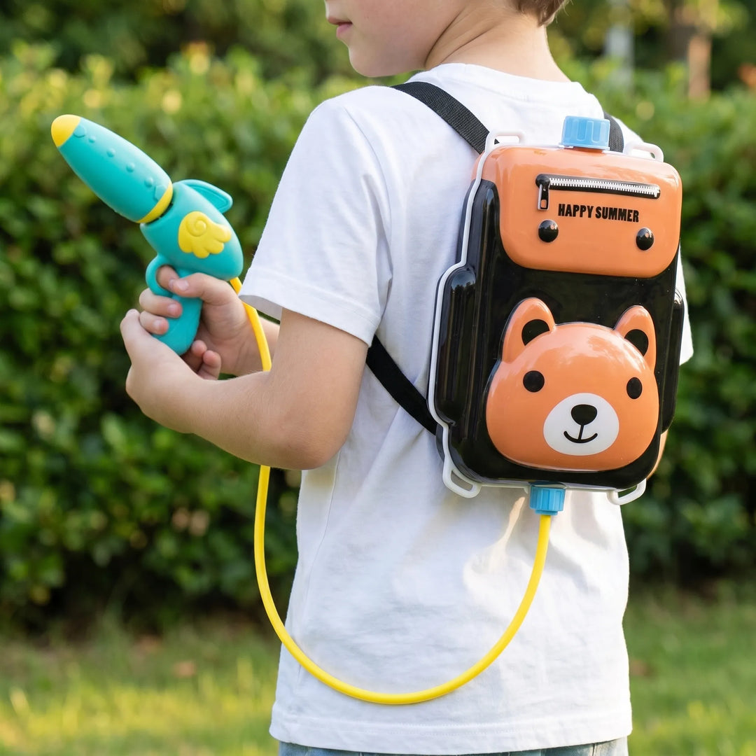 Kids' animal backpack water shooter toy, perfect for summer outdoor fun & water play.