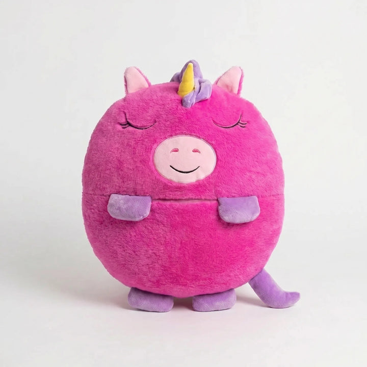 Cozy kids' animal sleeping bag, a warm plush blanket and fun cuddle toy for bedtime.