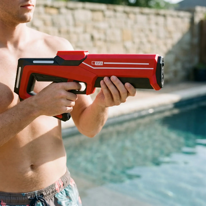 Kids' automatic electronic water blaster toy for summer fun & outdoor play. Rechargeable water gun for backyard games.