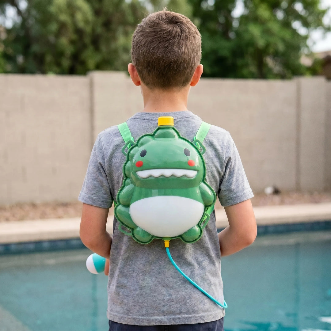Kids' backpack water blaster with large tank, perfect for outdoor summer water fights and fun.