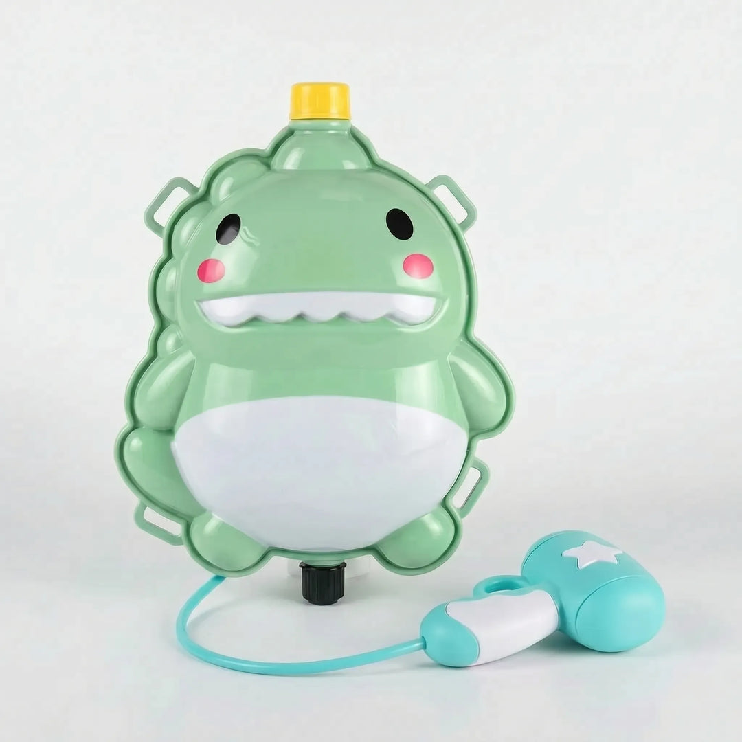 Brightly colored kids' water blaster backpack sprayer, a fantastic beach and pool toy for summer games.