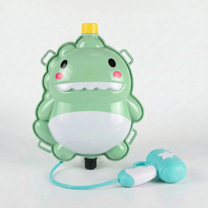 Brightly colored kids' water blaster backpack sprayer, a fantastic beach and pool toy for summer games.