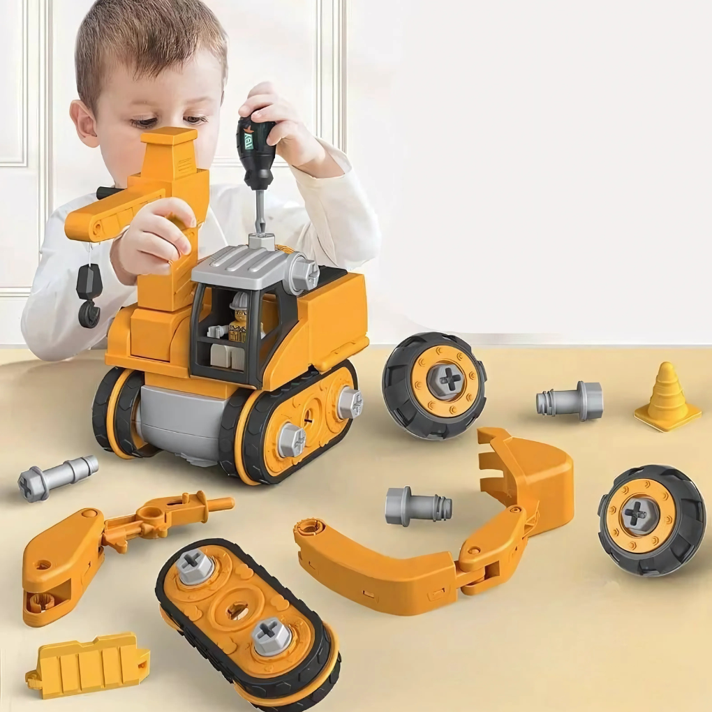 Kids' Build Your Own Excavator Construction Toy Set for creative play. STEM educational building toy for boys & girls.