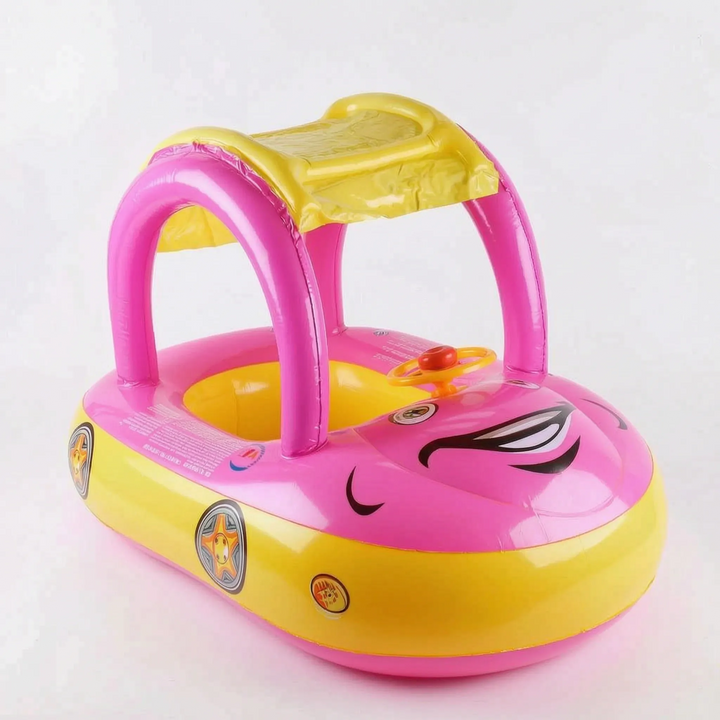 Baby & toddler's car pool float with UV sun canopy. Enjoy safe summer water play at the beach or swimming pool.