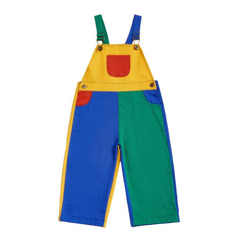 Soft cotton colorblock overalls for kids' active play. Comfortable and breathable toddler clothing, ideal for all-day wear.