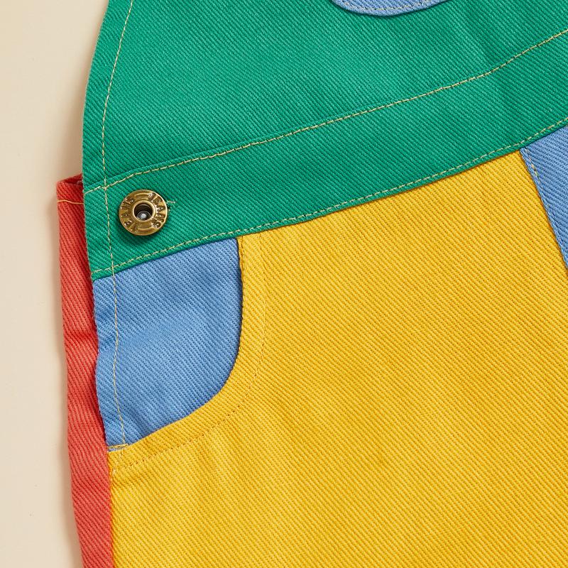 Adjustable colorblock cotton overalls for kids. Trendy baby fashion, durable design for endless fun and easy movement.