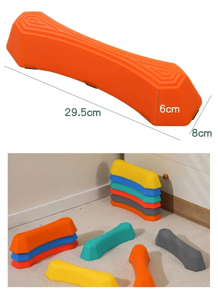 A set of various-sized, colorful balance stepping stones for kids' coordination and fun.