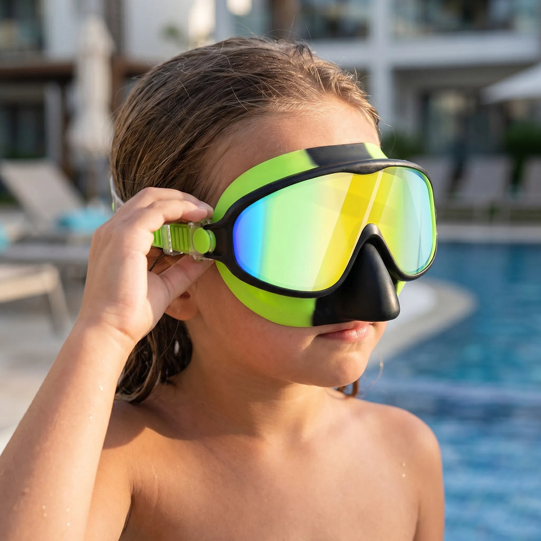 Kids' comfortable swim mask with nose cover, ideal for swimming lessons & pool fun.