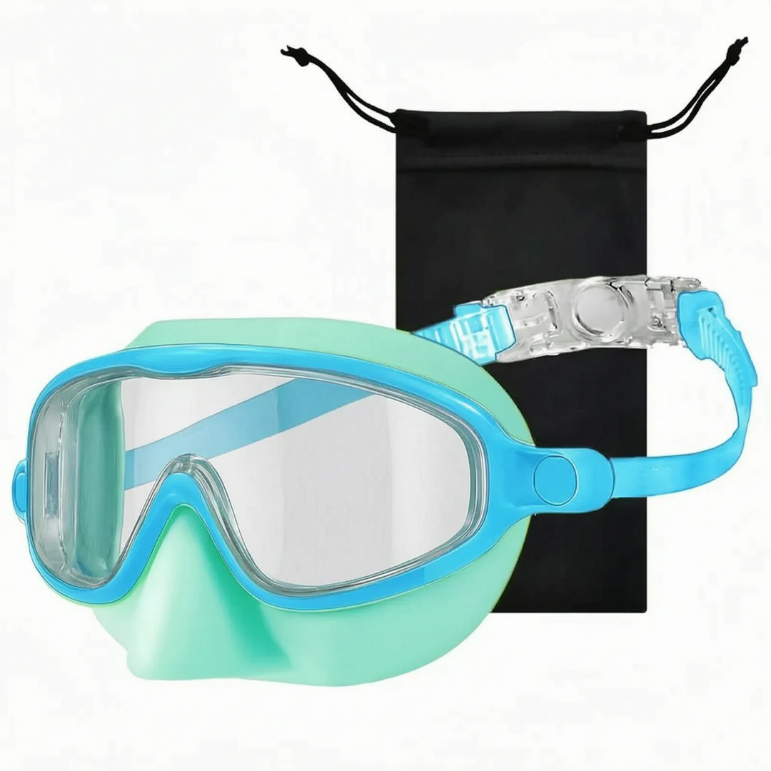 Fun kids' swim mask with nose cover for summer swimming, snorkeling, and underwater exploration.