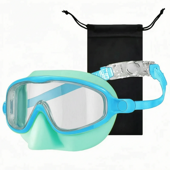 Fun kids' swim mask with nose cover for summer swimming, snorkeling, and underwater exploration.