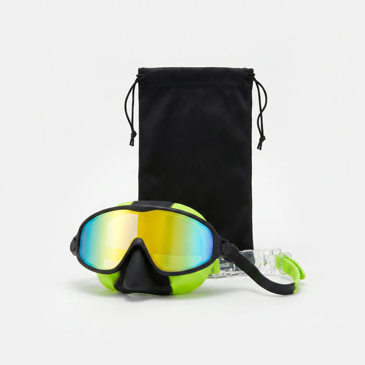 Kids' swim goggles with integrated nose cover for leak-free swimming in pools & ocean adventures.