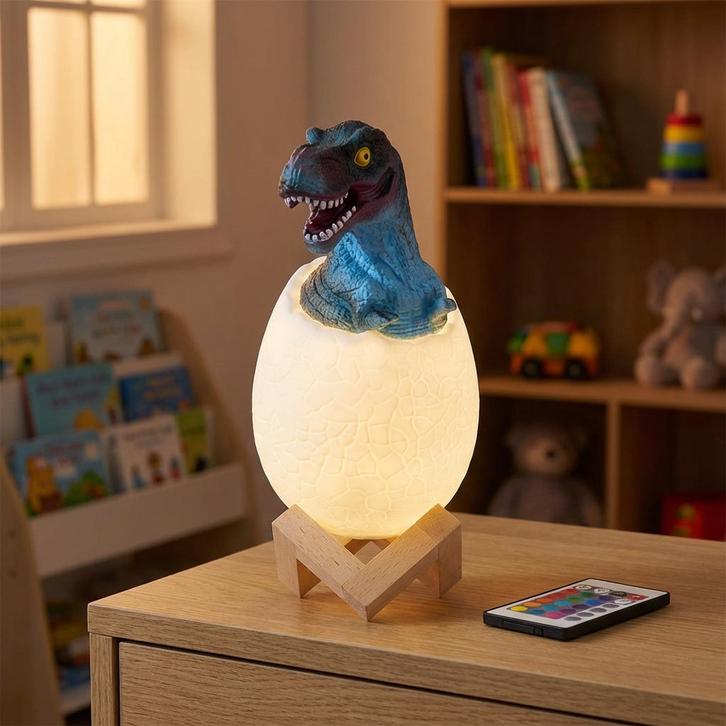 Kids' cordless DinoLume hatching dinosaur nightlight, soft LED glow for children's room decor
