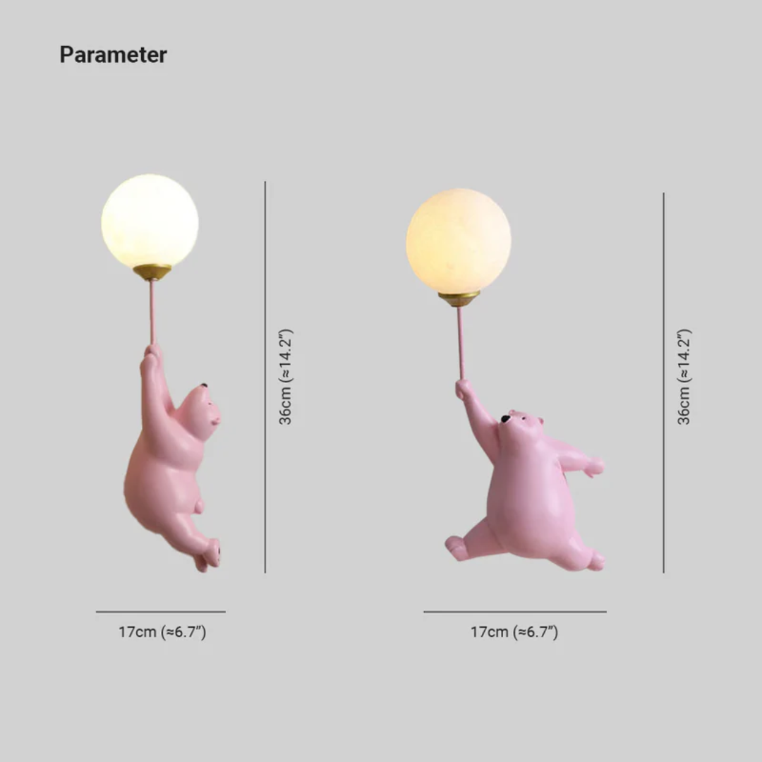 Whimsical bear LED wall light for children's spaces. Ideal kids' room decor or bedroom accent.
