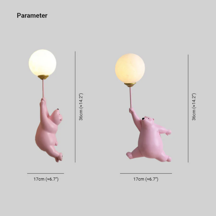 Whimsical bear LED wall light for children's spaces. Ideal kids' room decor or bedroom accent.