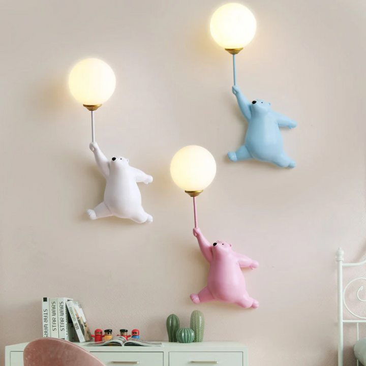 Cute bear LED wall lamp, perfect animal light for a child's bedroom or nursery decor.