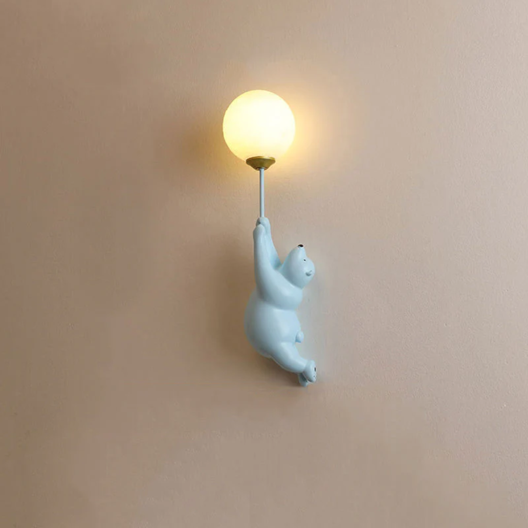 TeddyGlow bear LED lamp: a whimsical wall light, perfect for children's playroom decor.