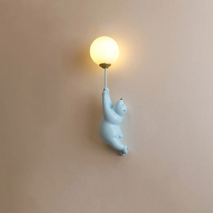 TeddyGlow bear LED lamp: a whimsical wall light, perfect for children's playroom decor.