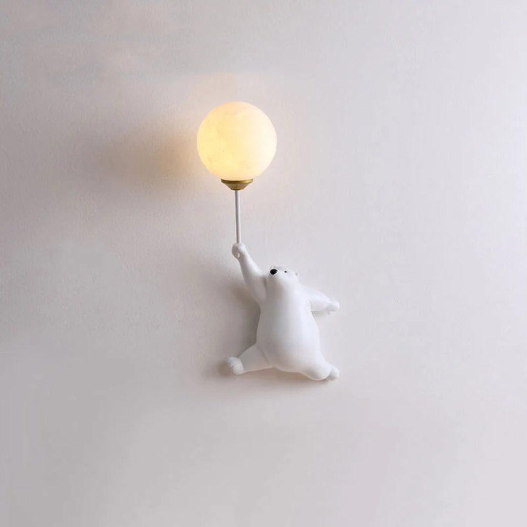 Resin bear-shaped LED wall light for playful kids' room decor. A charming bedroom accent.