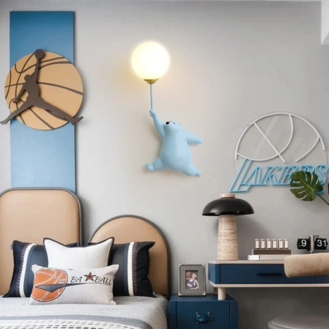 TeddyGlow cute bear LED wall light, enhances any child's room with playful animal decor.