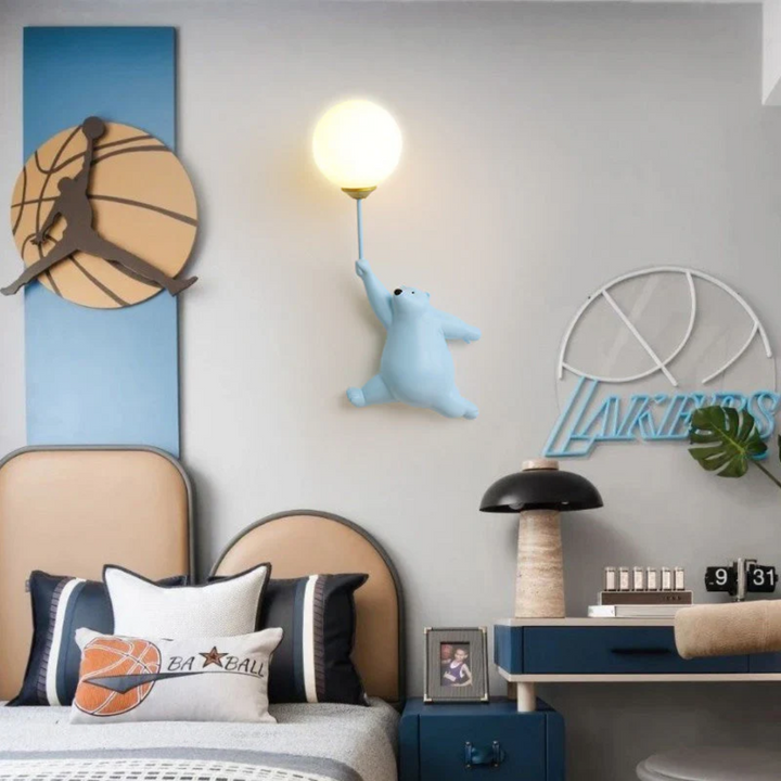 TeddyGlow cute bear LED wall light, enhances any child's room with playful animal decor.