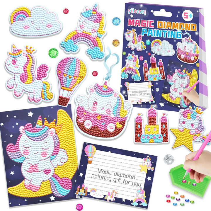 Vibrant DIY diamond craft kit for kids, packed with colorful gems. A fun and engaging activity for children's art.