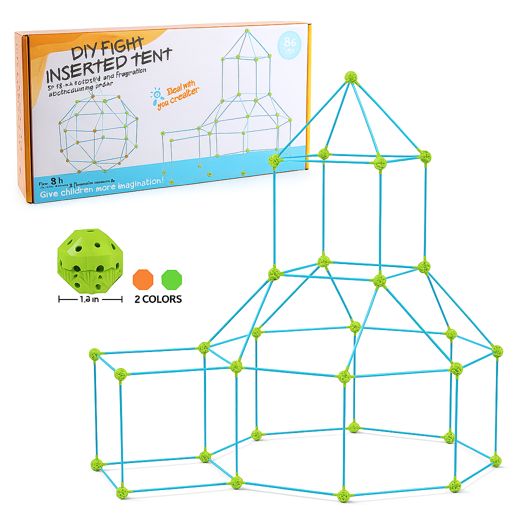 Creative play tent set: a DIY fort building kit for kids' imagination & adventure.