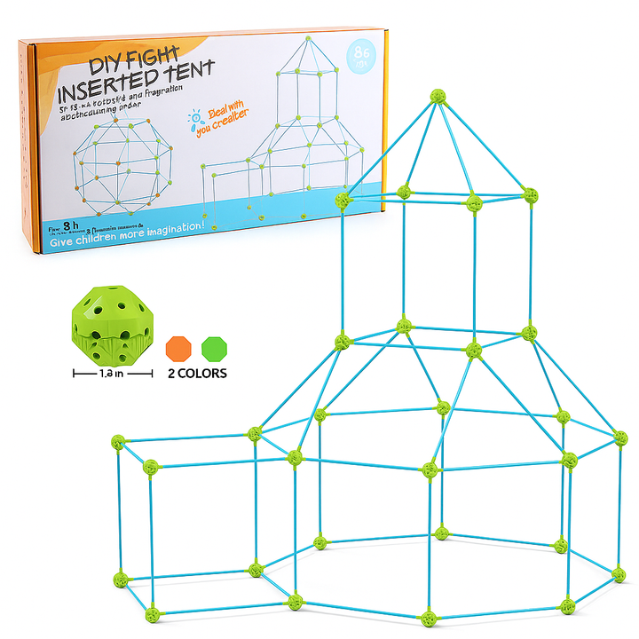 Creative play tent set: a DIY fort building kit for kids' imagination & adventure.