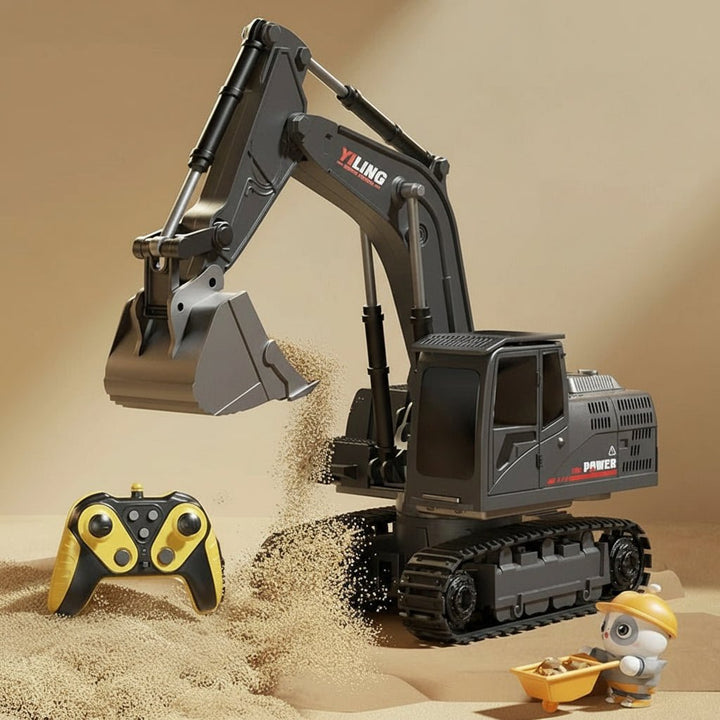 Top-rated metal alloy RC excavator, a durable kids' gift, with vibrant lights & realistic soundscape.