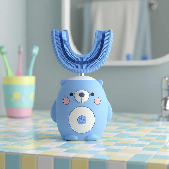 Kids' electric sonic toothbrush, TinySonic, blue, designed for ages 2-12, promoting childrens dental health.