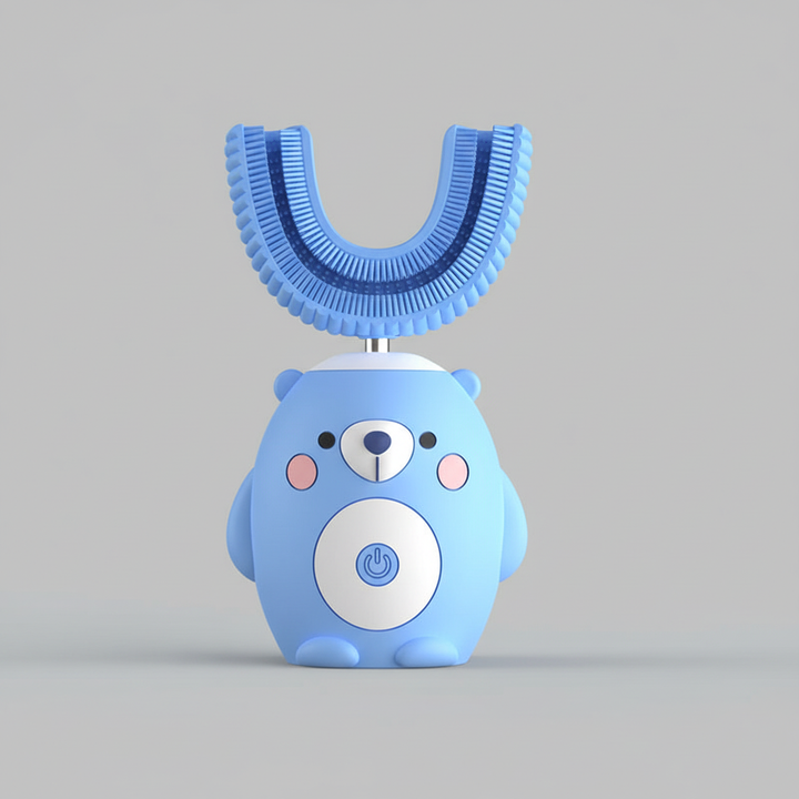 Rechargeable TinySonic electric toothbrush for kids, featuring soft silicone bristles for gentle oral hygiene.