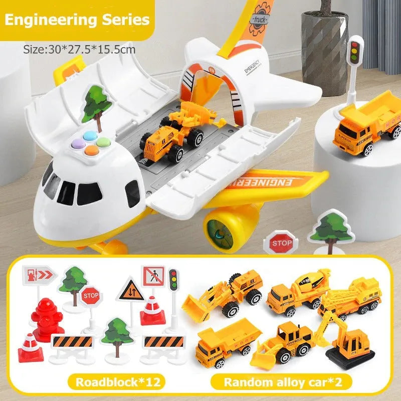 Interactive rescue airplane toy set with toy cars and vehicles, enhancing kids' imaginative play.