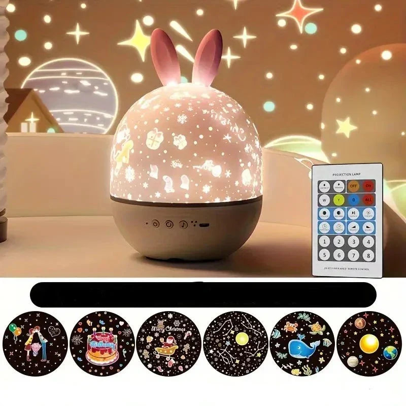 Gift-ready starry sky projector night light for kids, featuring soothing celestial projections.