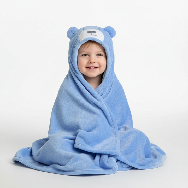 Toddler lion hooded bath towel, yellow, absorbent, ideal for after swimming or bath.