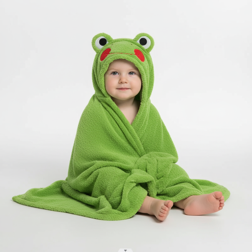 Blue dinosaur hooded towel for toddlers, fun design, soft terry for quick drying.