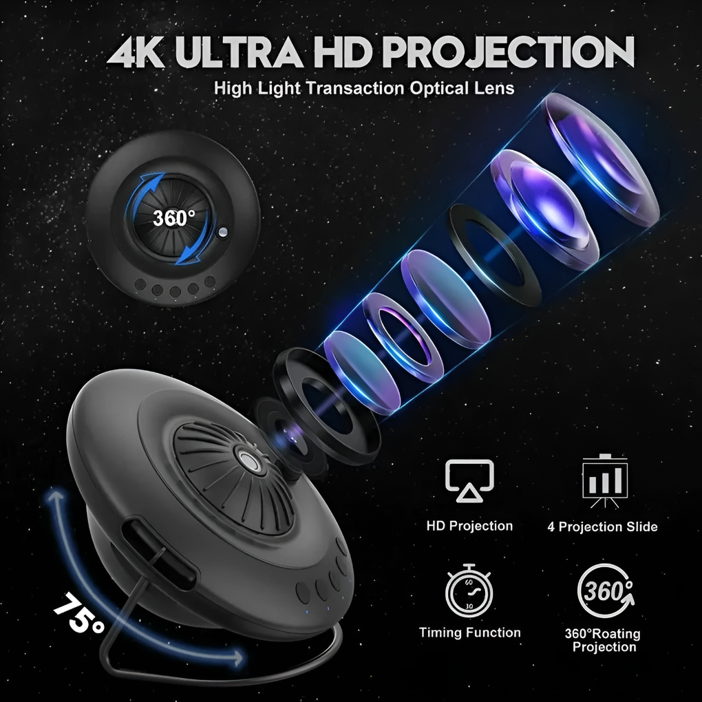 Kids' galaxy projector for starry night and planetarium effects. Perfect night light for kids room.